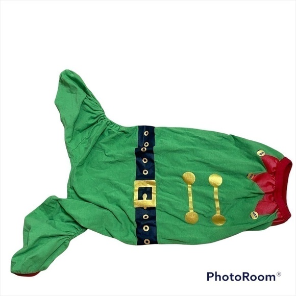 Dog Elf Pajama Medium Green Red Pet Clothing - Picture 1 of 4